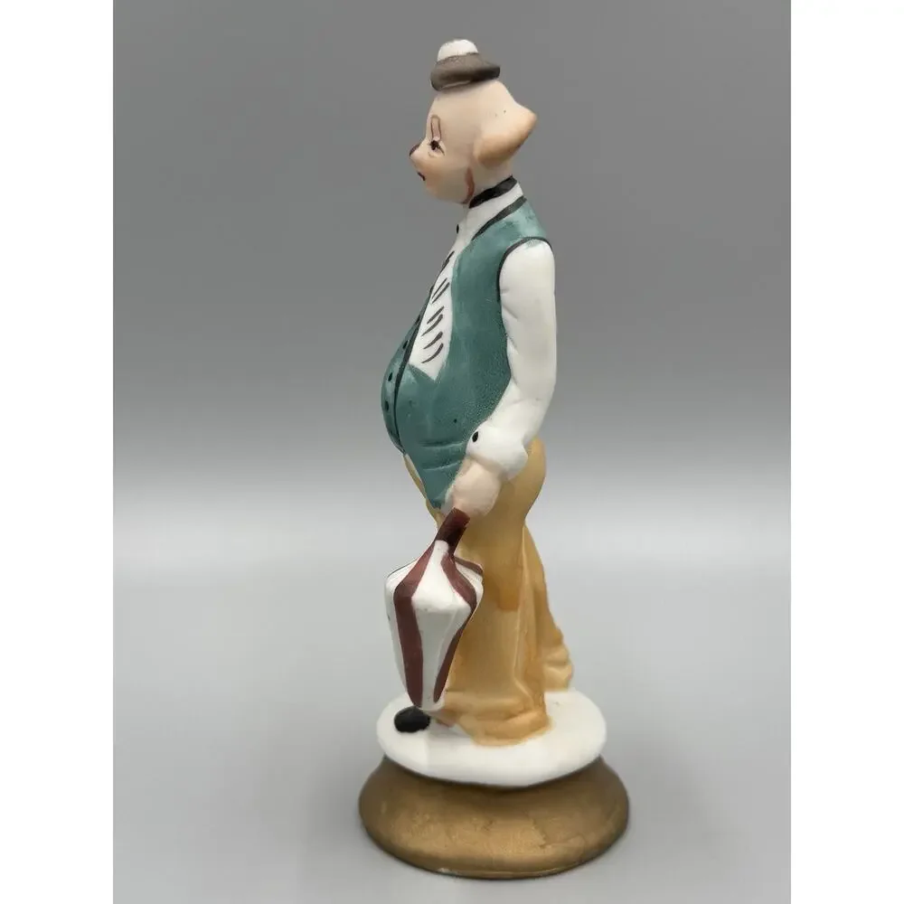 Vintage Frankel Hobo Clown with Teal Vest and Umbrella Figurine 6” Tall